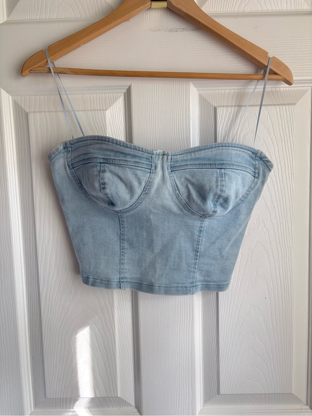 Light Blue Denim Bustier Crop Top - Women's Strapless Style